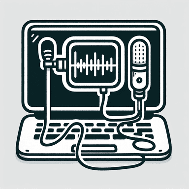 An icon of laptop with waveform on the display and connected  microphone