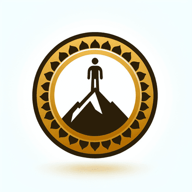 An icon of person on top of mountain badge