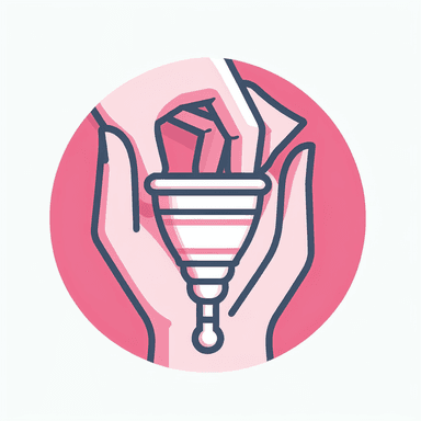 An icon of Menstrual cup folding with a hand to show how to fold it