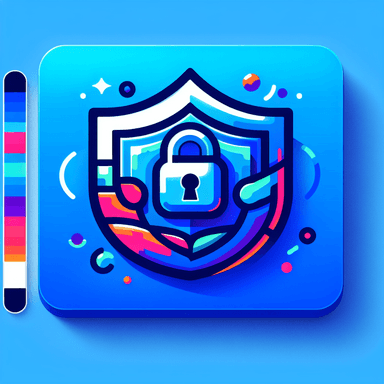 An icon of macOS app icon, blue shield with white padlock, flat design
