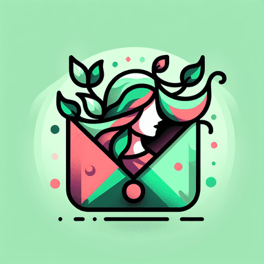 An icon of cute envelope icon that is pink and green sealed with an ivy leaf, bossy lady 