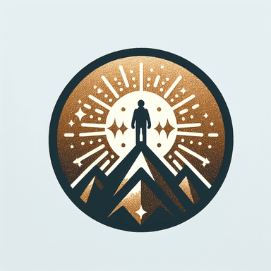 An icon of person on top of mountain badge