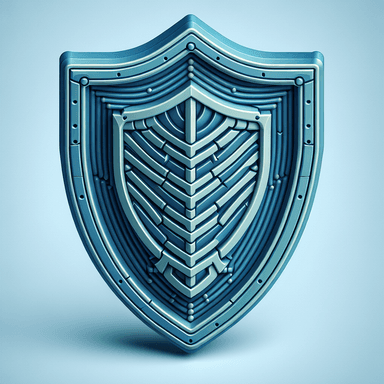 An icon of a shield armor lines blue 3d