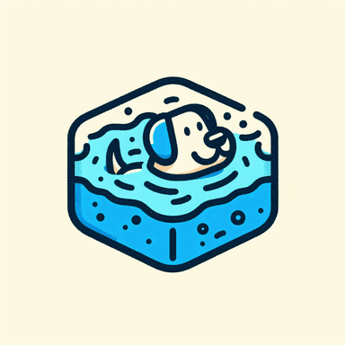 An icon of a dog swimming in a small square pool