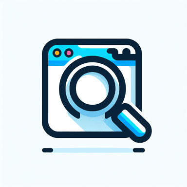 An icon of magnifying glass over website window