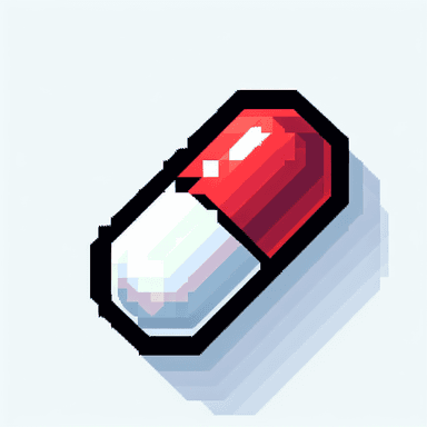 An icon of Red and white capsule 45 degrees, white background 16 pixels