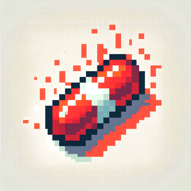 An icon of Red and white capsule 45 degrees, white background 16 pixels