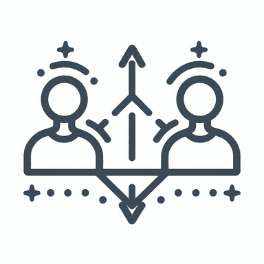 An icon of outline of two people connecting, outline color 761E0BBD