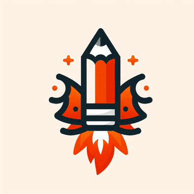 An icon of a pencil with rocket shape and a book